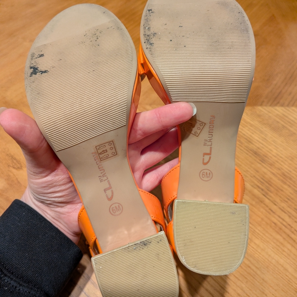 Orange Block Heel Sandals - Picture 10 of 16